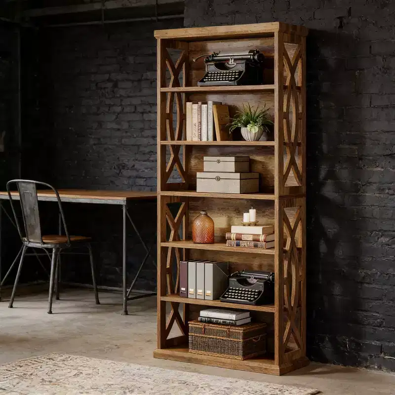 GDFStudio Deeanne 6-Tier Wood Decorative Bookshelf with Patterned Side Panels