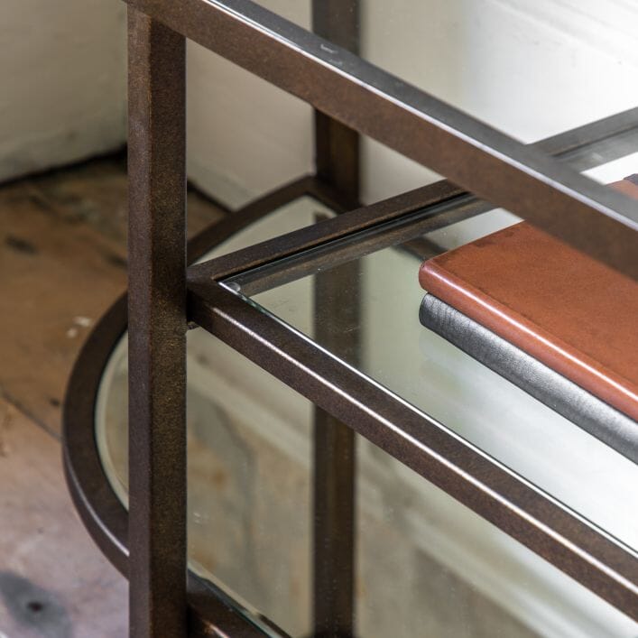 Bronze Metal TV Unit with Glass Shelves