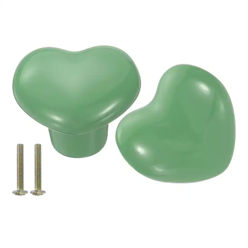 Unique Bargains Heart-Shaped Ceramic Drawer Knobs with Screw for Cupboard Wardrobe 2 Pcs