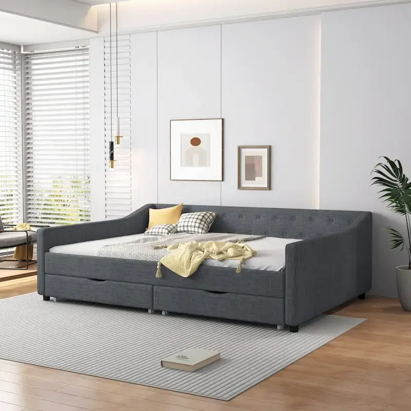 Full Size Upholstered Daybed with Storage Drawers