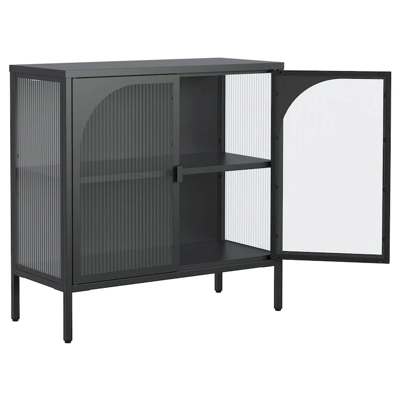 Metal Sideboard Cabinet with 2 Glass Doors and Adjustable Shelves