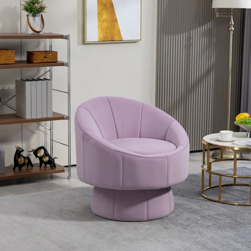 360&deg; Swivel Accent Chair &ndash; Dark Yellow / Purple / Beige, Velvet, Wood Frame, Seats 1