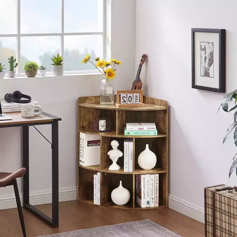VECELO Corner Cabinet, 3-Tier Cube Storage Organizer, Triangle Bookcases with 8 Cubbies