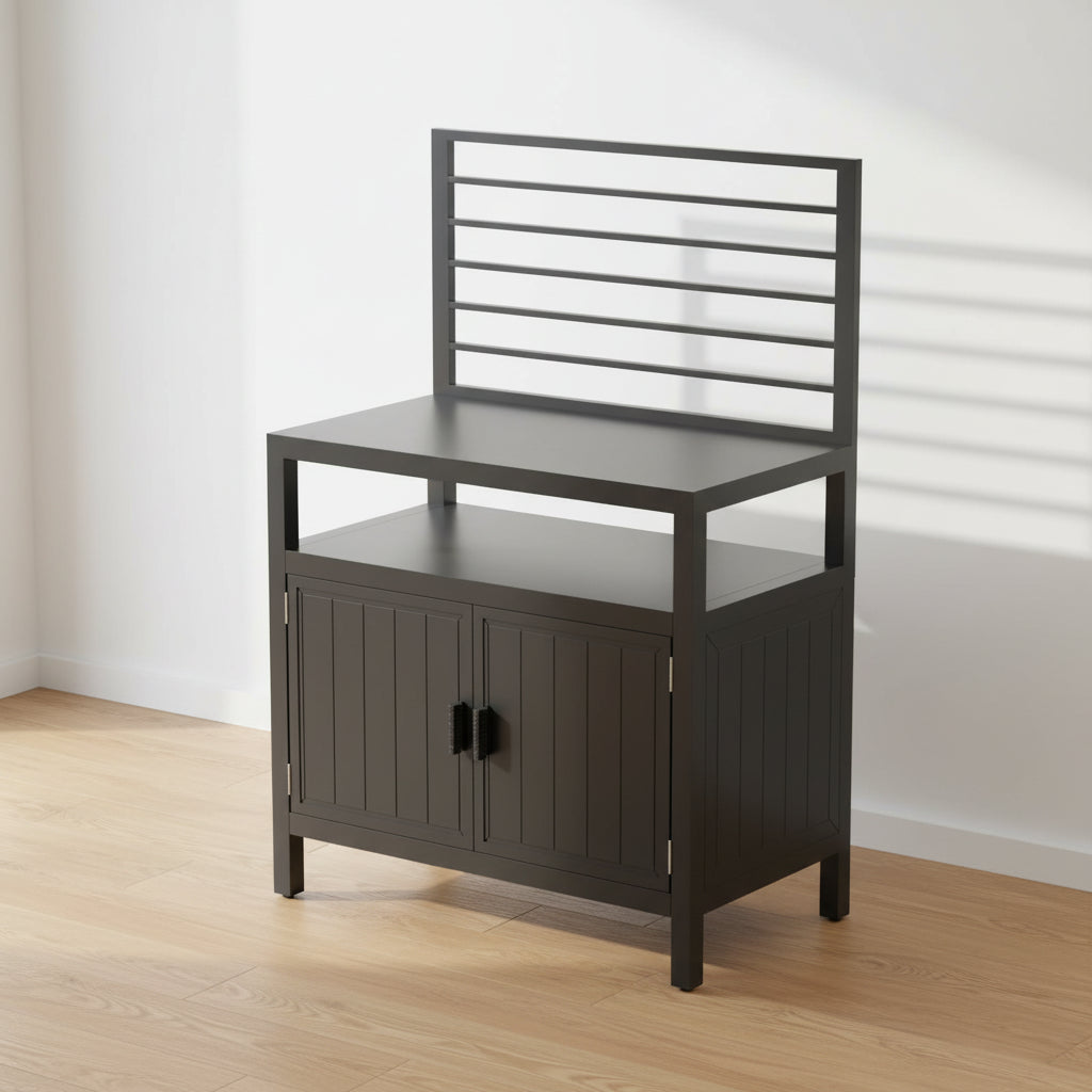 Outdoor Kitchen Storage Island – Grey, Powder-Coated Aluminum, Food-Safe Countertop, Modular Design