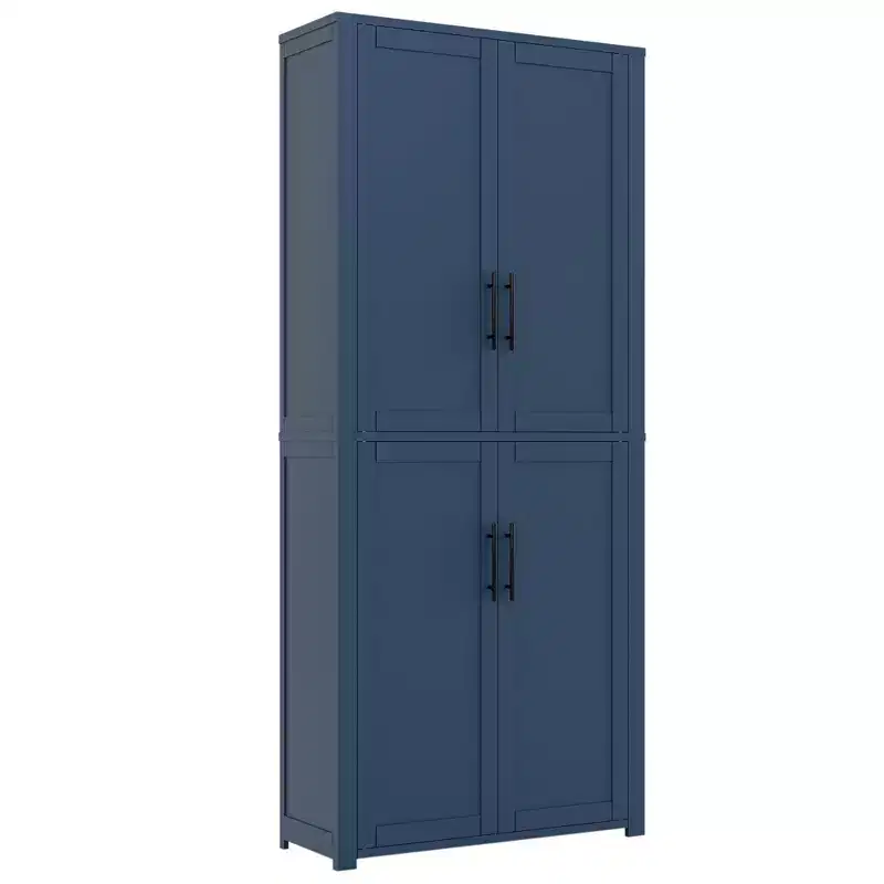 PexFix Kitchen Pantry Cabinet Freestanding Food Storage Cabinet with 4 Doors & Adjustable Shelves Floor Utility Storage Organizer