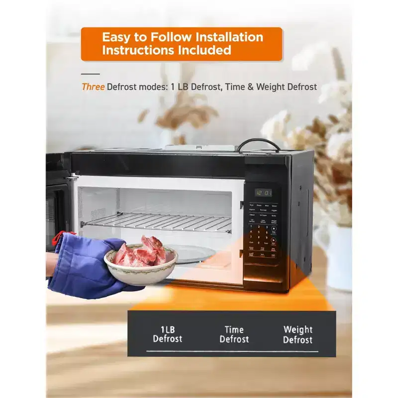 Commercial Chef 1.7 Cu. Ft. Over-The-Range Microwave Oven, 10 Power Levels, 300 CFM Hidden Vent Hood Fan, Touch Controls, 10 Preset Options, Black