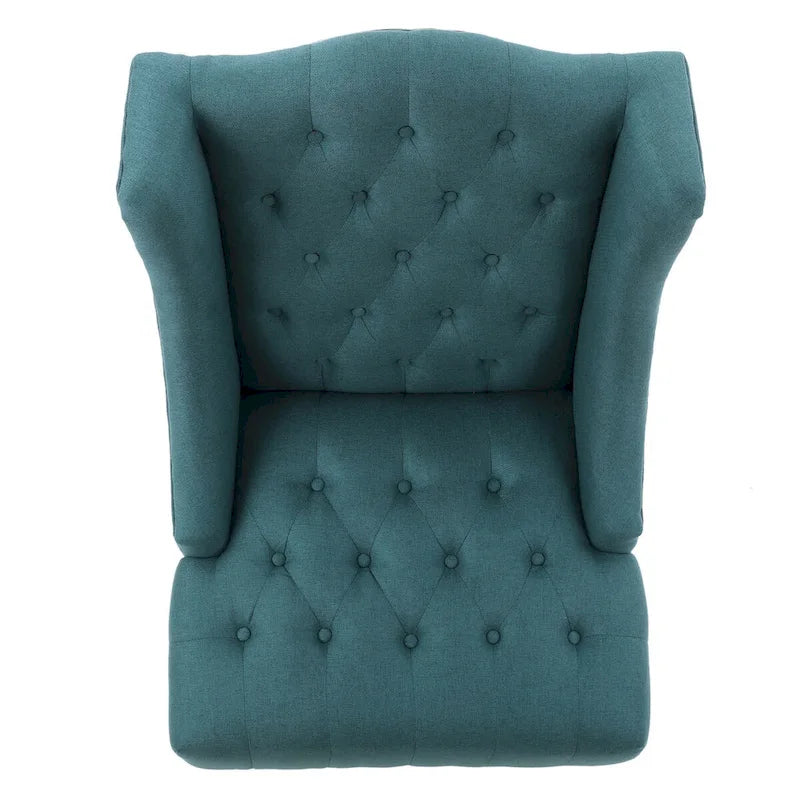 Upholstered Wingback Chair – Blue / Navy / Silver / Green, Button-Tufted Diamond Stitch, Birch Legs, Seats 1