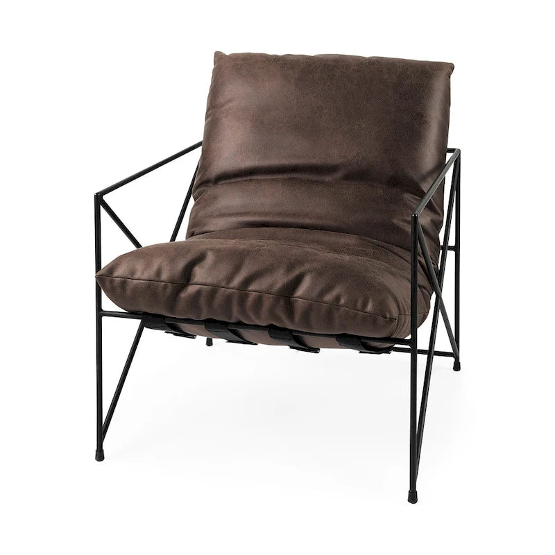 Faux Leather Accent Chair – Brown / Black, Modern Style, X-Frame Metal Legs, Seats 1