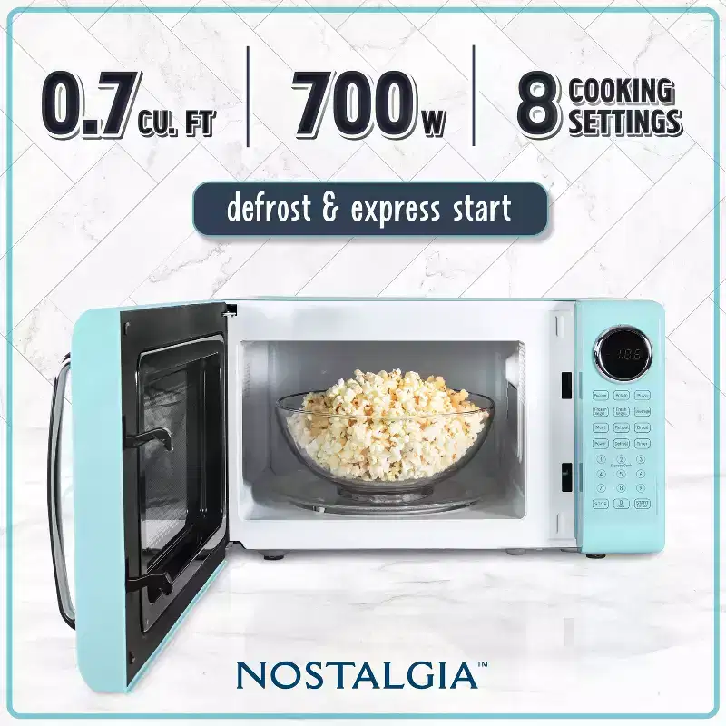 Nostalgia Retro Compact 0.7 Cu Ft & 700-Watt Countertop Microwave Oven