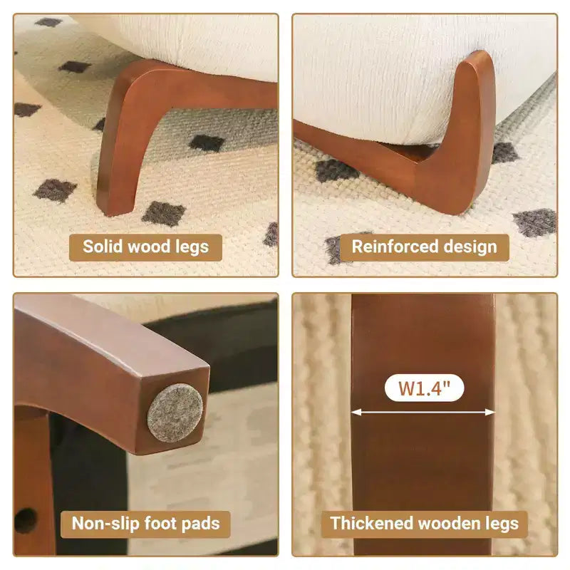 Velvet Armless Accent Chair with Soft Cushion and Solid Wood Legs