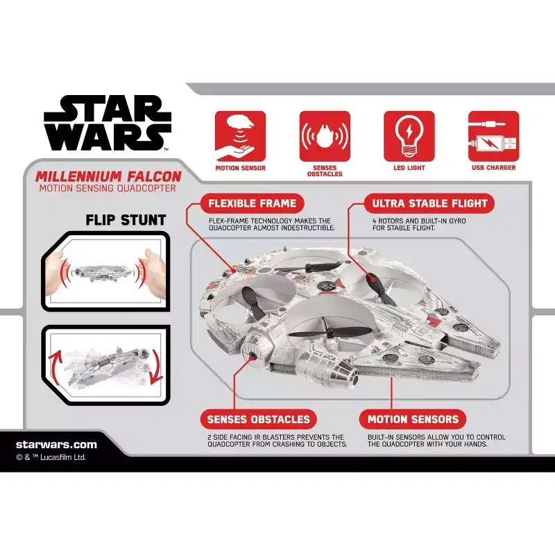 World Tech Toys Star Wars Millennium Falcon Motion Sensing Drone Quadcopter