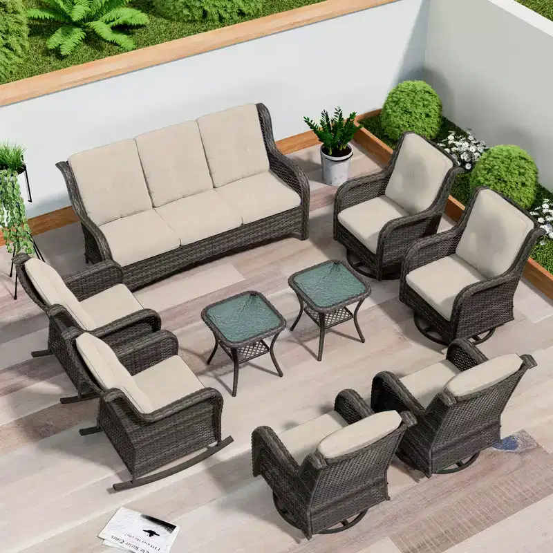 UPTIOT 9 Pieces Outdoor Wicker Sectional Sofa
