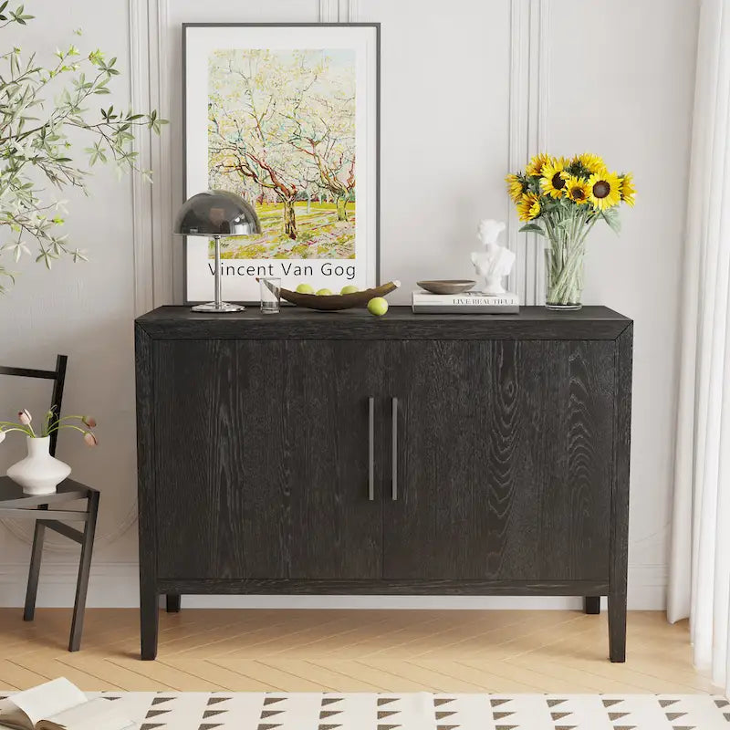 2-Door Wood Cabinet with Adjustable Shelf and Oak Legs