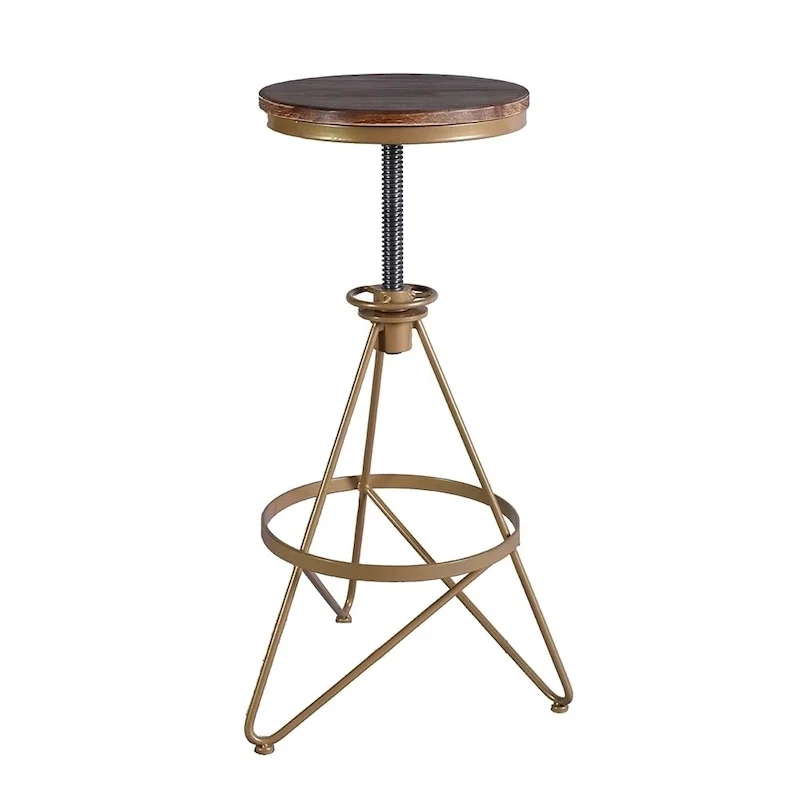 Weathered Wood & Gold Adjustable Bar Stool – Single