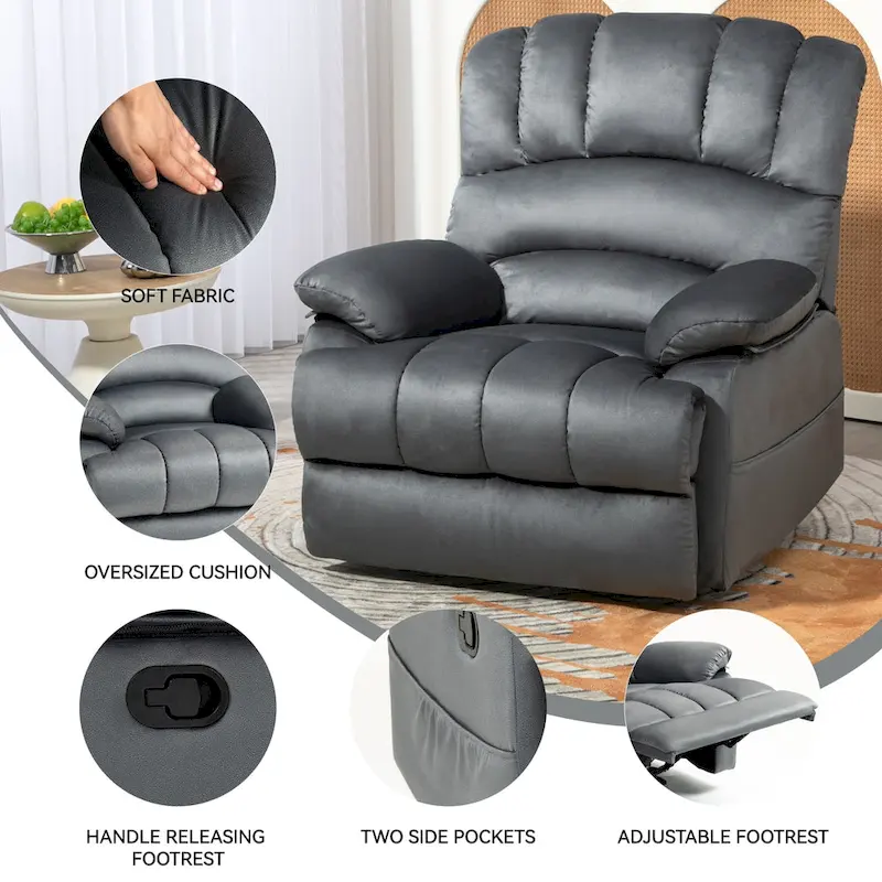 Extra-Large Manual Recliner Chair with Fabric Upholstery
