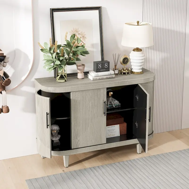 Modern Curved Sideboard Storage Cabinet with 4 Doors and Adjustable Shelves
