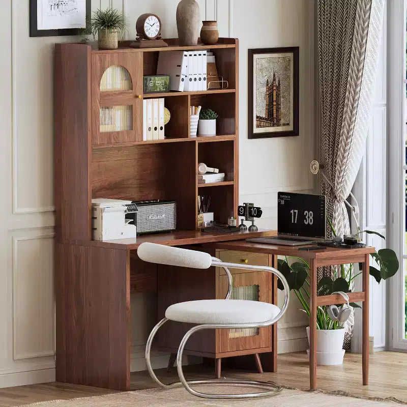 Okak Modern Home Office Wooden Computer Desk with Desktop/Chair & Bookshelf,Teens Student Storage Writing Desk for Study,Office