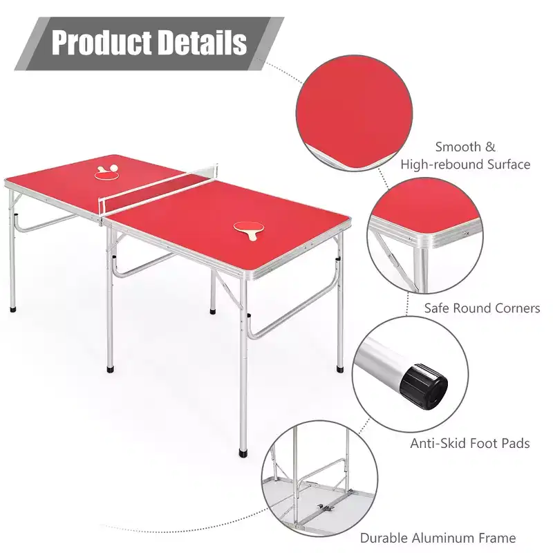 Costway 60'' Portable Table Tennis Ping Pong Folding Table with Accessories Indoor Game Red/Blue