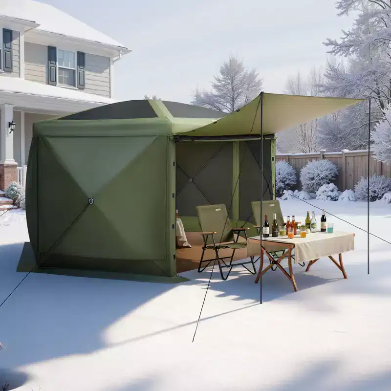 VEVOR Pop up Gazebo Screen Tent, 10 x 10 ft Large 6-Sided Camping Canopy Tent with Removable Top & Carry Bag, for 6-8 Persons Backyard Patio, Green