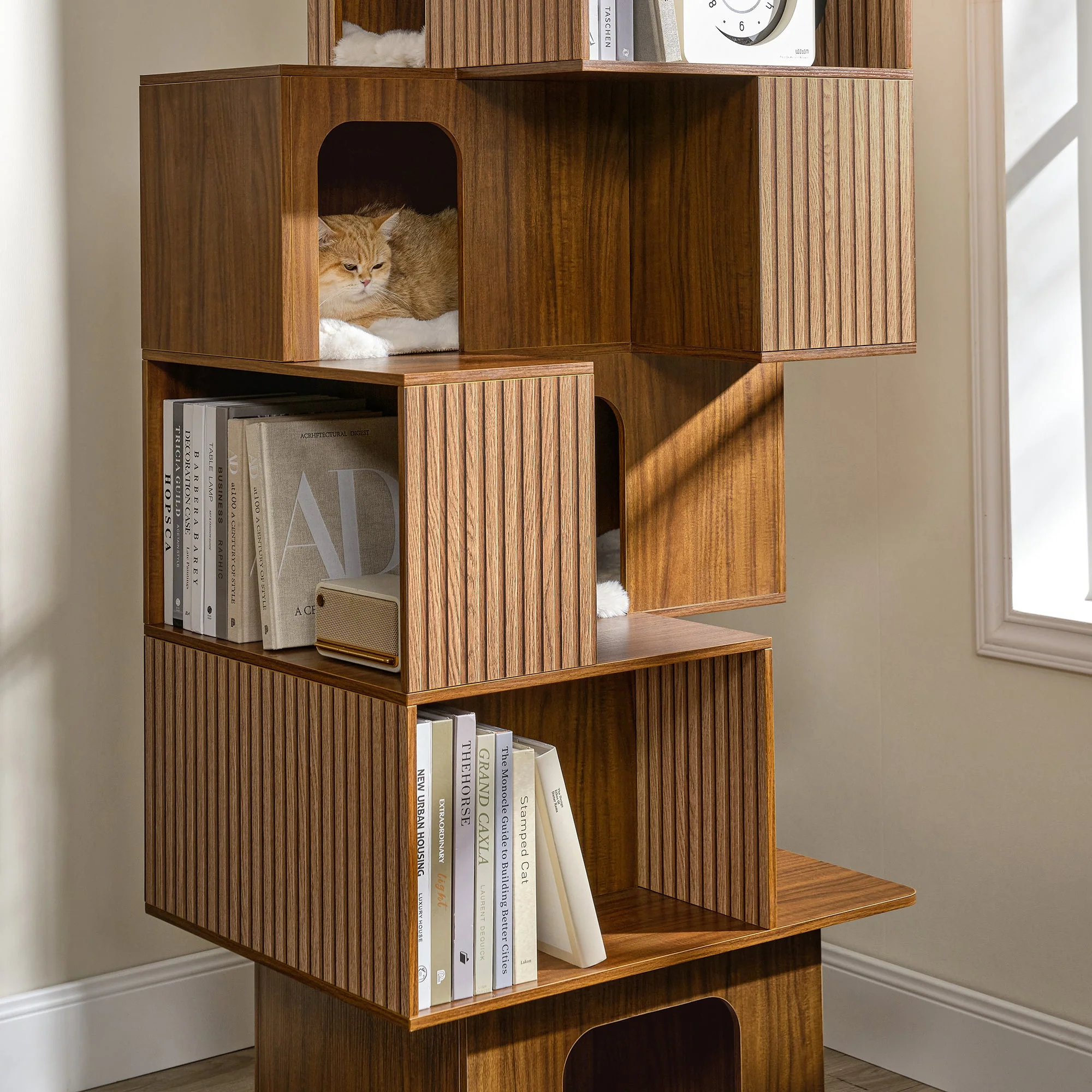 72'' Owner and Pet Shared Bookshelf Cat Tree