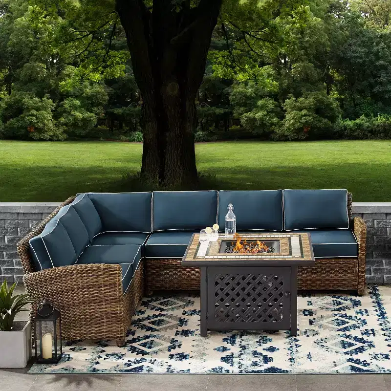 Bradenton 5pc Outdoor Wicker Sectional Set with Fire Table - Crosley