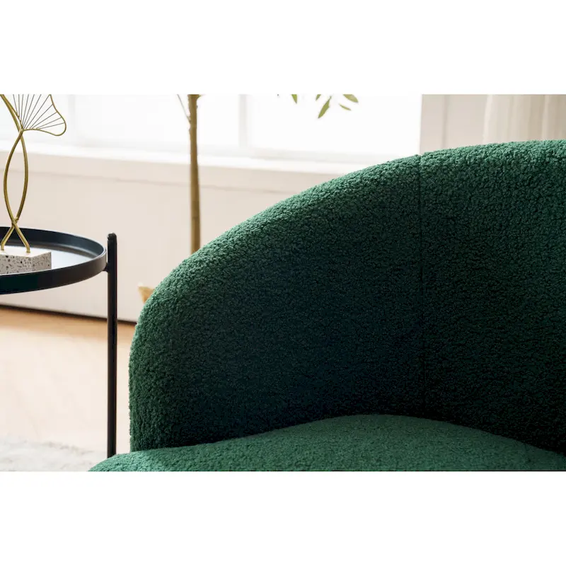 Green Chenille Swivel Barrel Chair with Metal Ring Base