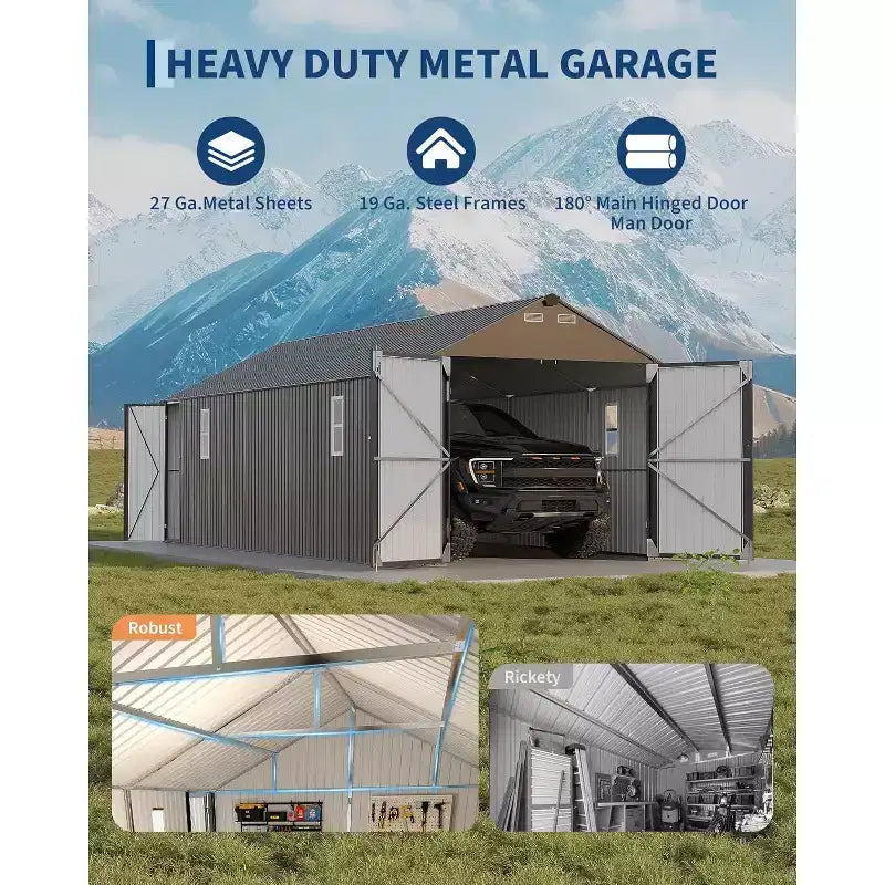 12x25FT Fully Enclosed Metal Carport with Vertical Roof and Steel Frame