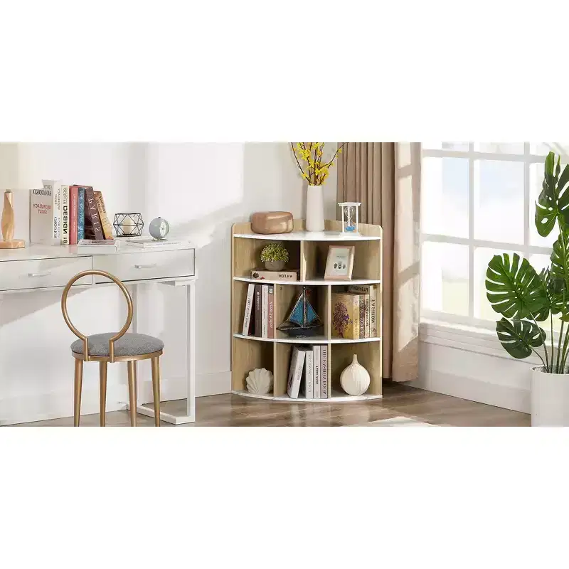 VECELO Corner Cabinet, 3-Tier Cube Storage Organizer, Triangle Bookcases with 8 Cubbies