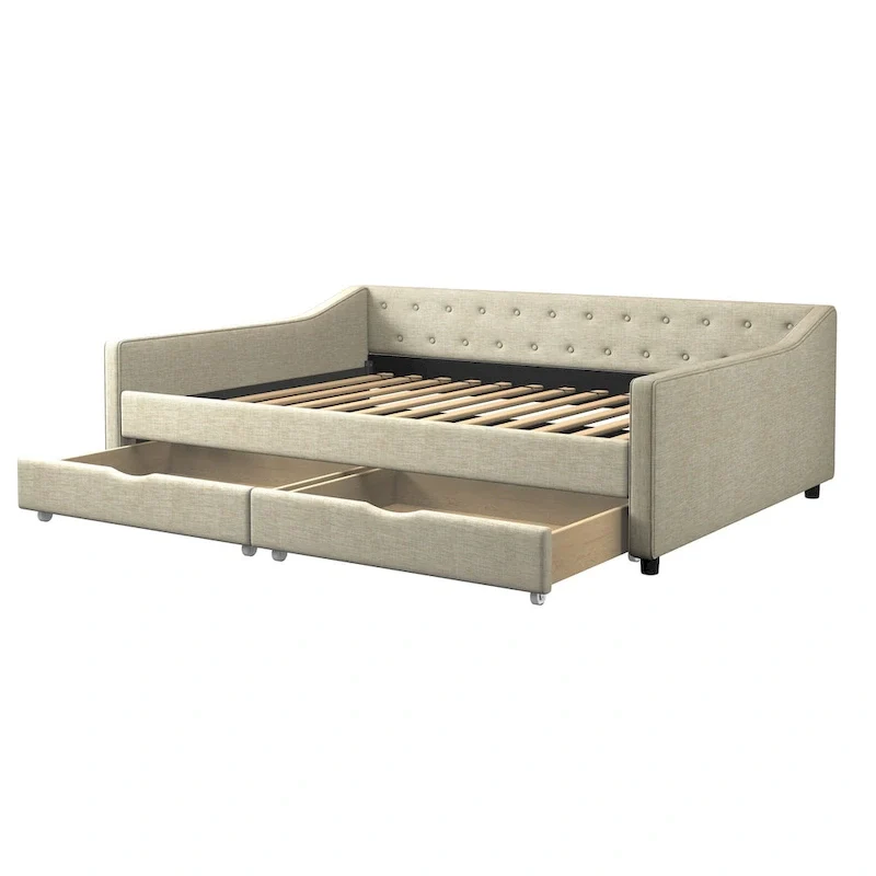 Full Size Upholstered Daybed with Storage Drawers