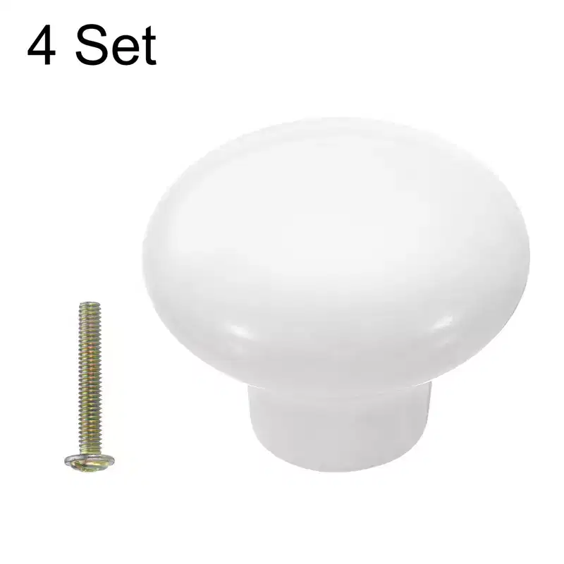 Unique Bargains Round Ceramic Drawer Knobs with Screw for Cupboard Wardrobe 4 Pcs