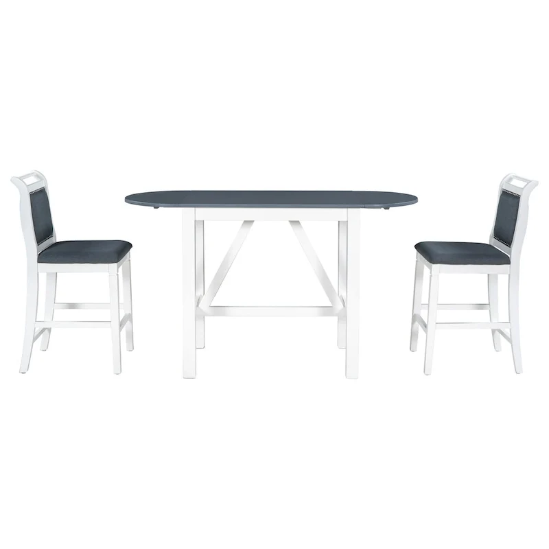 Rustic Style Wooden 3-Piece Dining Table Set with Drop Leaf and 2 Upholstered Dining Chairs