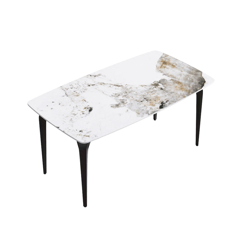 White & Black / Purple / Gold Sintered Stone Top Dining Table with Metal Legs for 4–6 Person