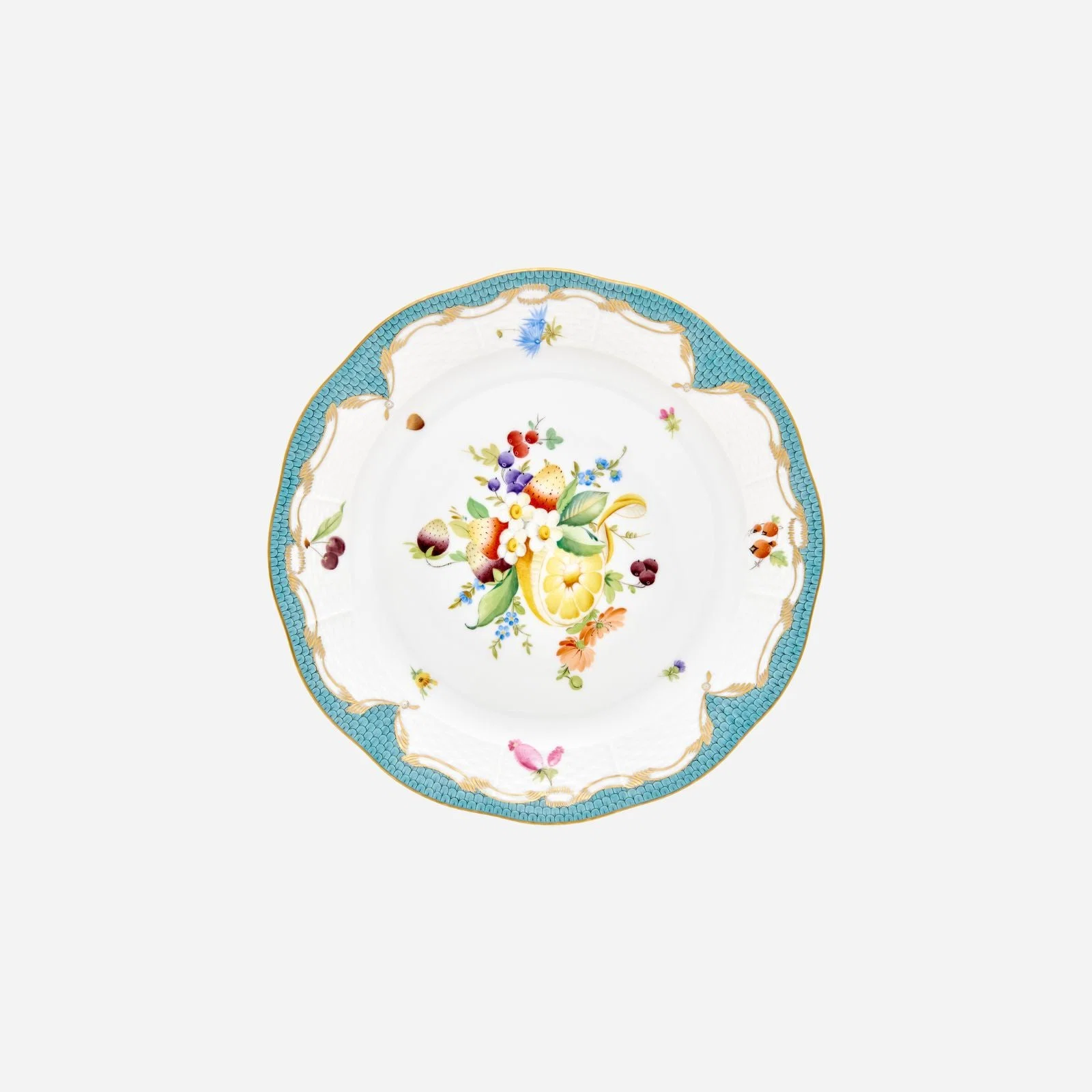 Fruits  Blue Fish Scale Gold Dinner Plate  25.5cm