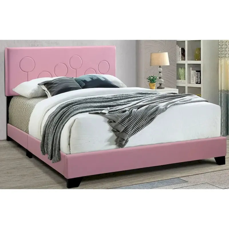 Queen Upholstered Bed – Bubblegum Pink, Faux Leather, Modern Style, Sleeps 1