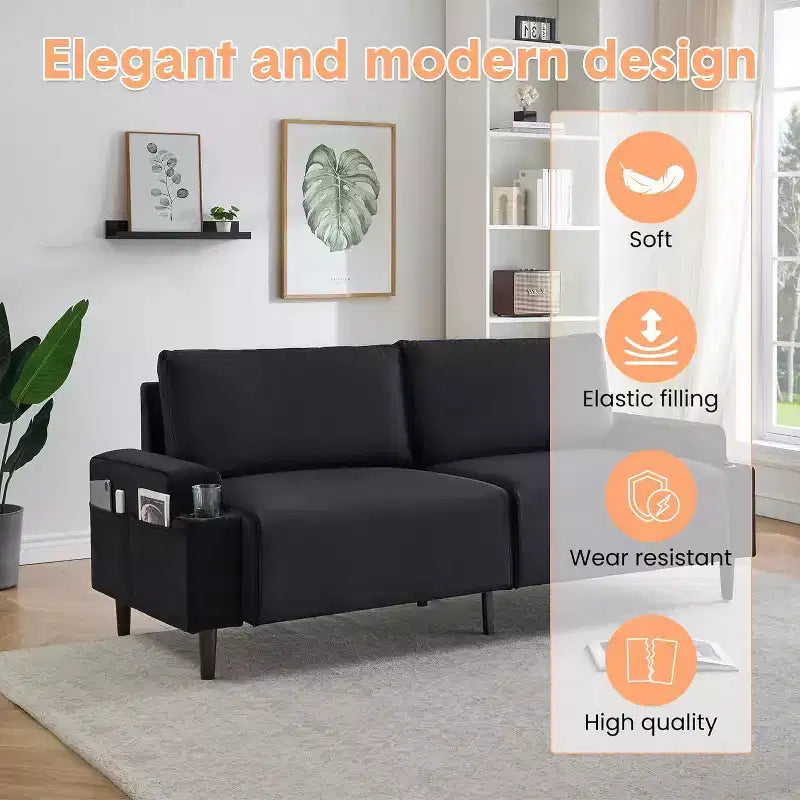 81'' Modern Loveseat Sofa, Small Couches with Cup Holder & Storage Bag, 3-Seater Deep Seating with Soft Cushions & Sturdy Frame for Home Office