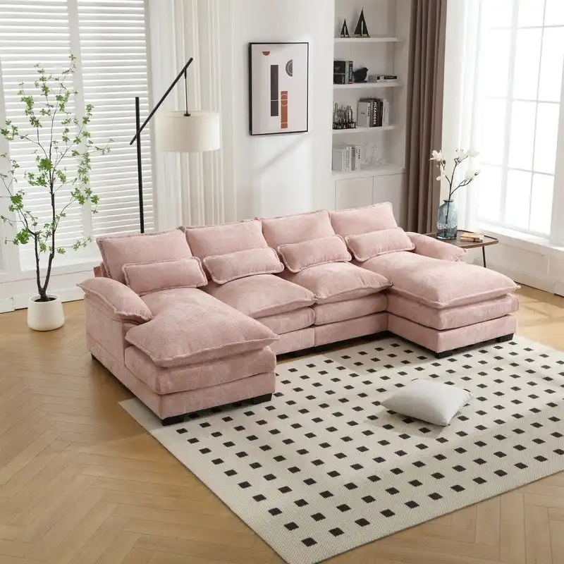 Sectional Sofa Cloud Couch for Living Room, Modern Chenille/Boucle U Shaped Couch, Comfy Modular Sofa Sleeper with Double Chaise