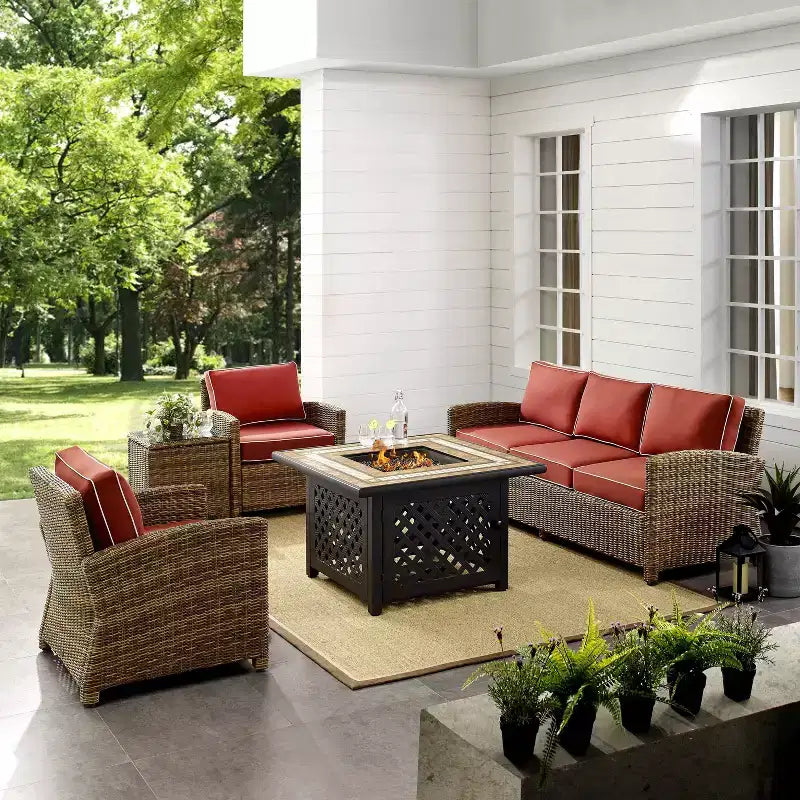 Bradenton 5pc Outdoor Wicker Conversation Set with Fire Table - Crosley
