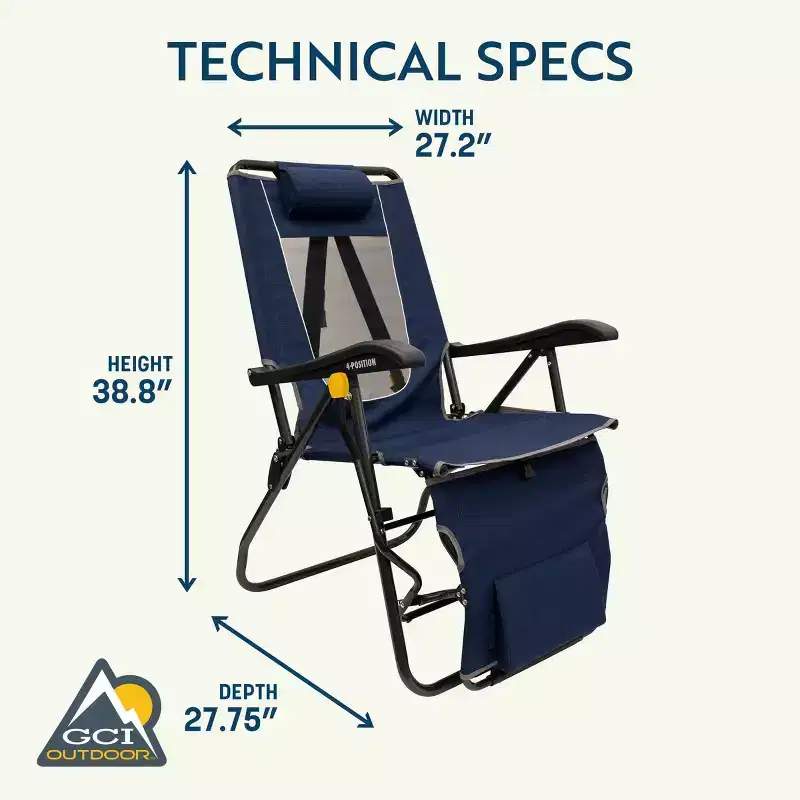 GCI Outdoor Legz Up Lounger Portable Folding Recliner Chair - Heathered Indigo