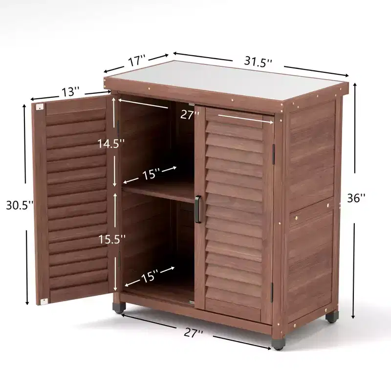 Whisen Potting Bench with Cabinet & Metal Top