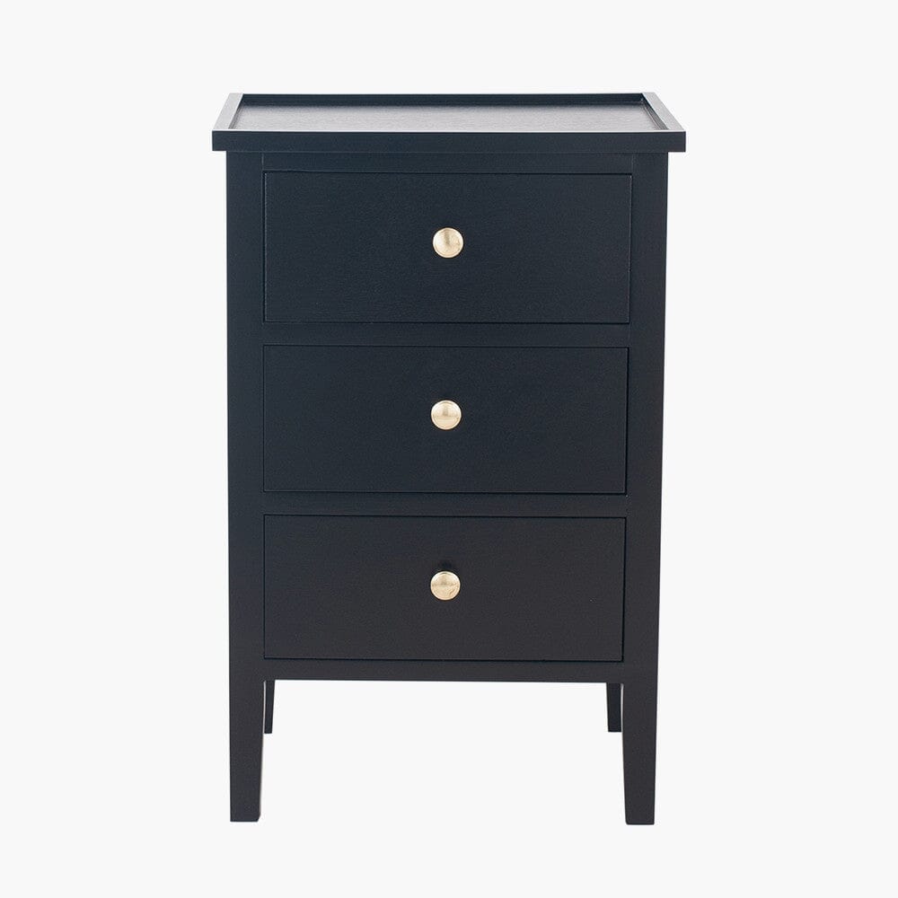 Black 3 Drawer Bedside Table with Gold Handles