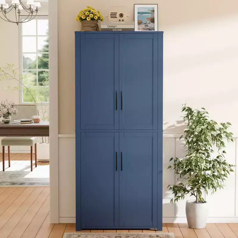 Kitchen Pantry Cabinet, Freestanding Food Storage Cabinet with 4 Doors & Adjustable Shelves, Floor Utility Storage Organizer