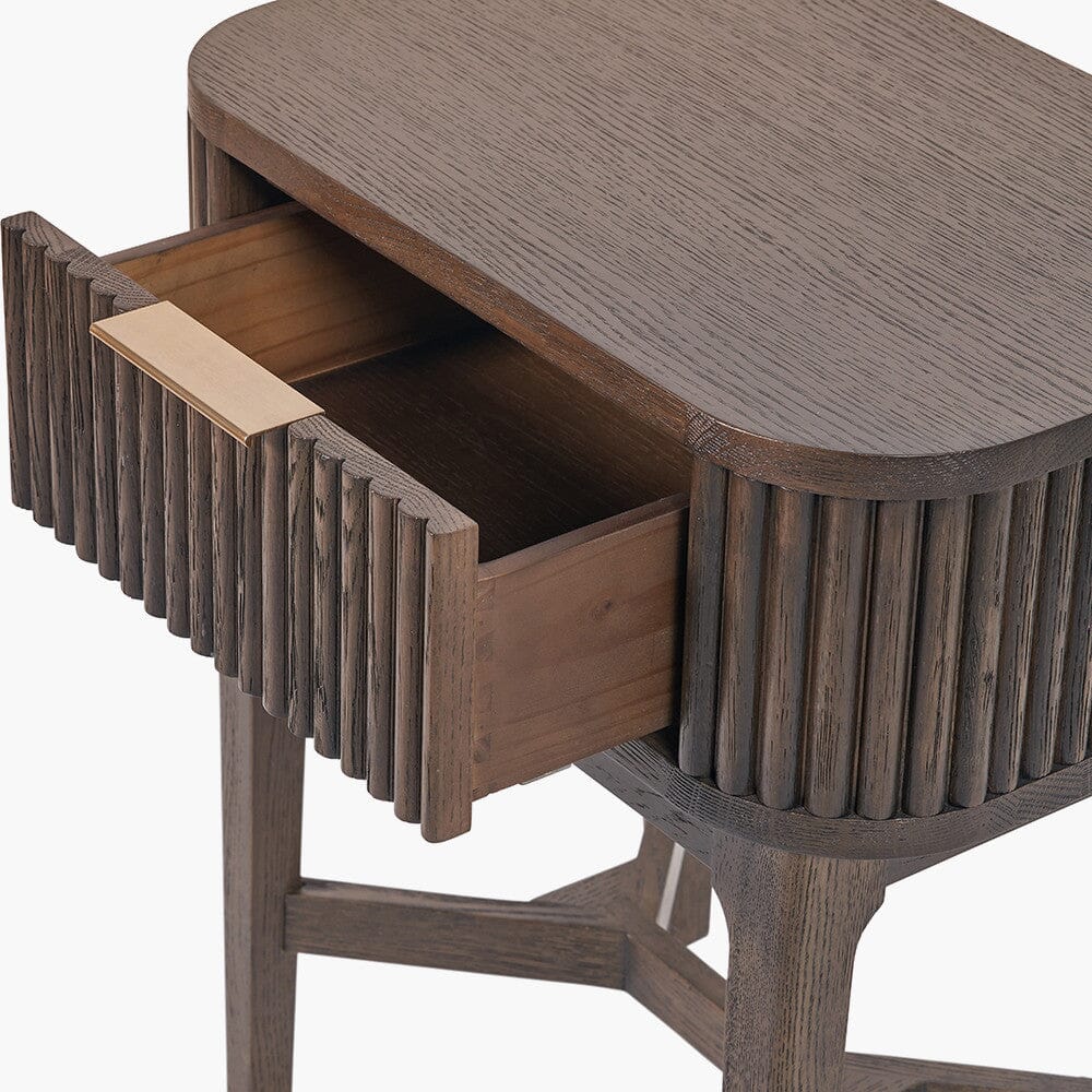 Dark Brown Ribbed Oak 1 Drawer Bedside Table