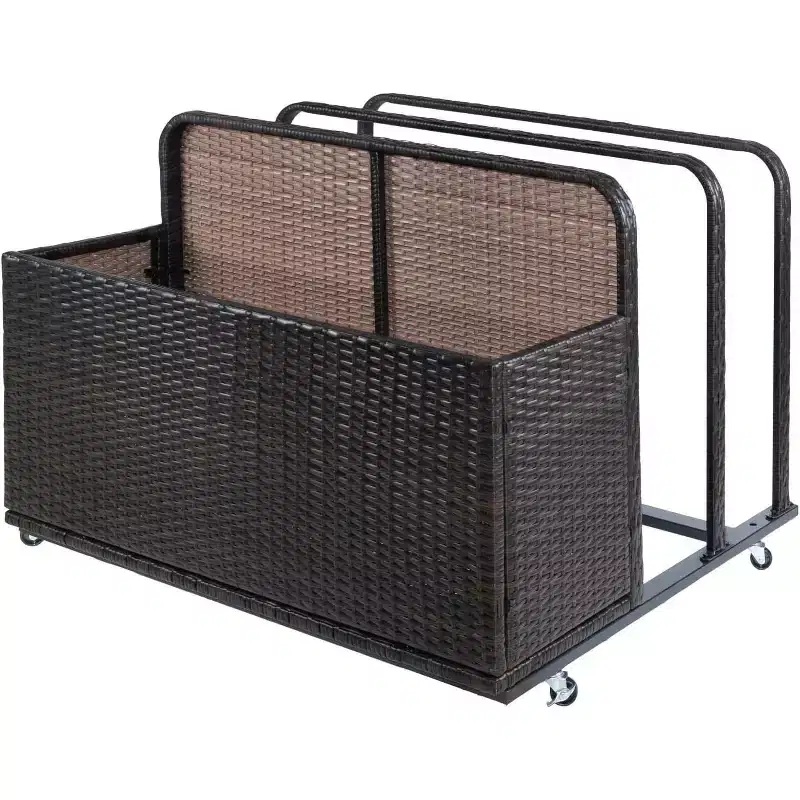Pool Storage Bin with PE Rattan, Pool Organizer for Cushions & Floaties