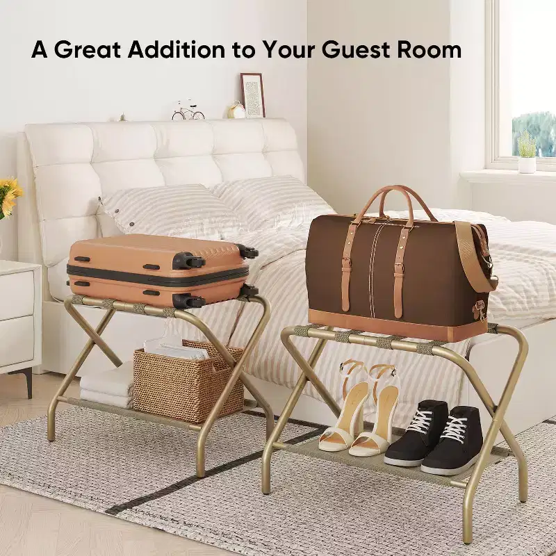 Luggage Rack for Guest Room, Folding Suitcase Stand with Shoe Shelf