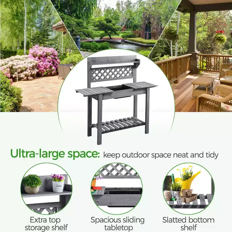 Yaheetech Outdoor Garden Potting Bench Wooden Work Station