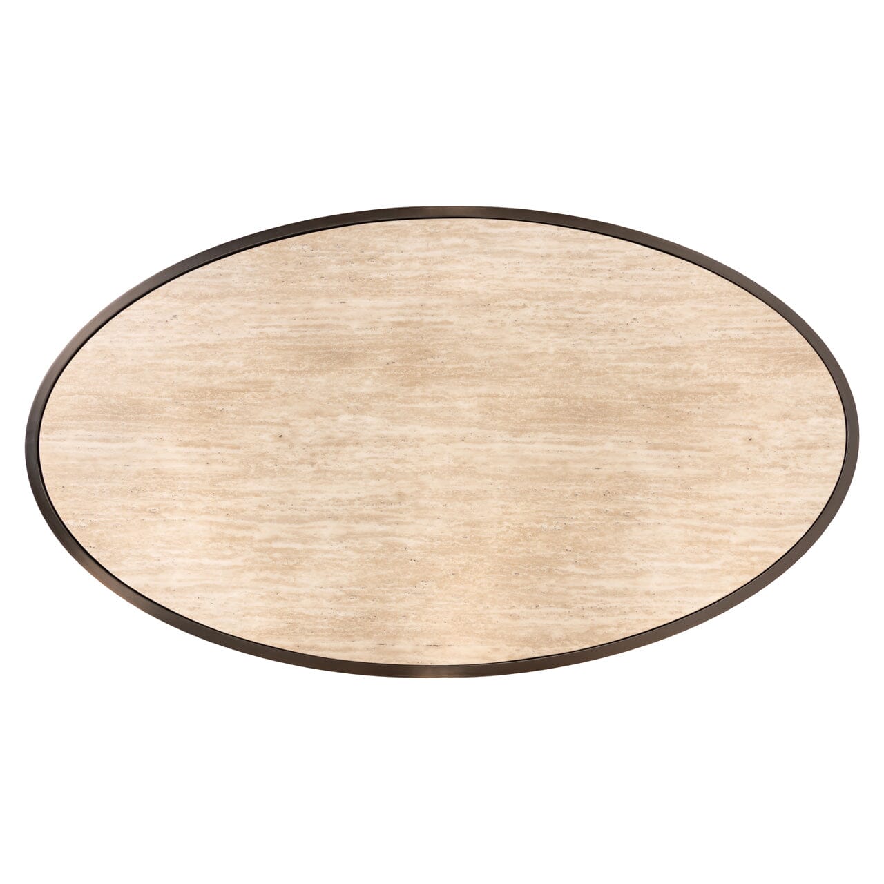 Bronze Oval Coffee Table with Beige Faux Marble Top