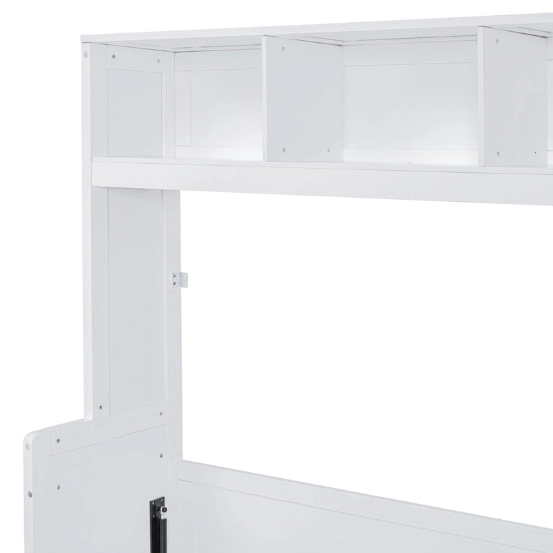 Full Size Murphy Bed – White, Wall-Fold, Built-in Shelf, Side Wardrobe & 2 Drawers, Sleeps 1
