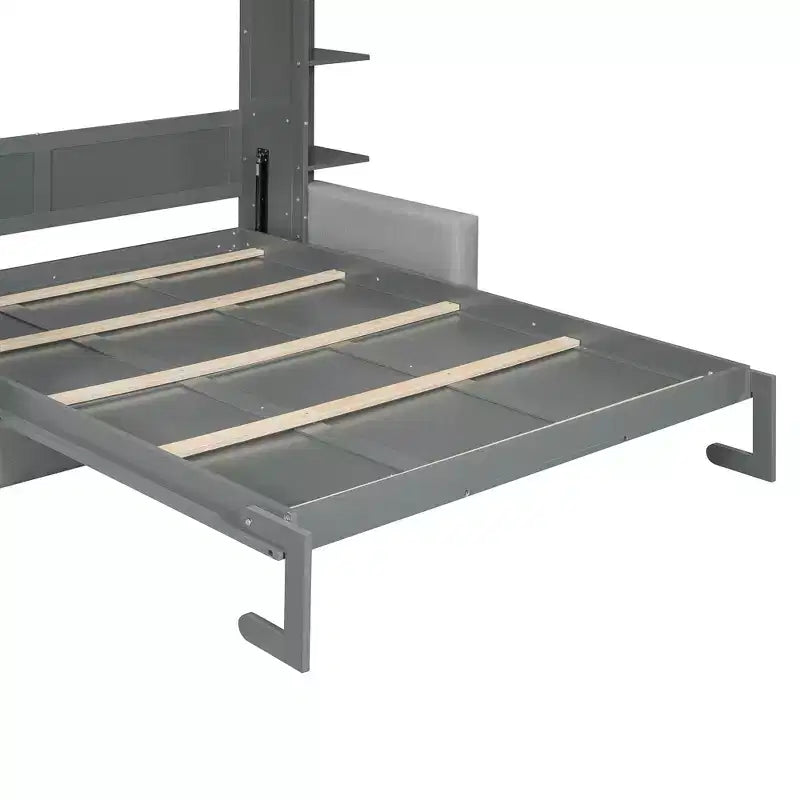 Queen Murphy Bed Wall Bed with Sofa, Queen Size Cabinet Bed Folding Wall Bed with Bookshelf and Shelves for Guest Room Office