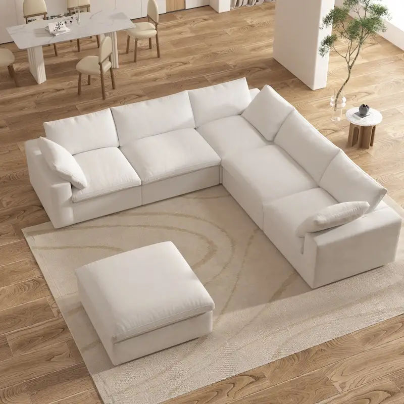 Large Down Filled Corner Sectional Sofa Couch with Ottoman for Living Room Set