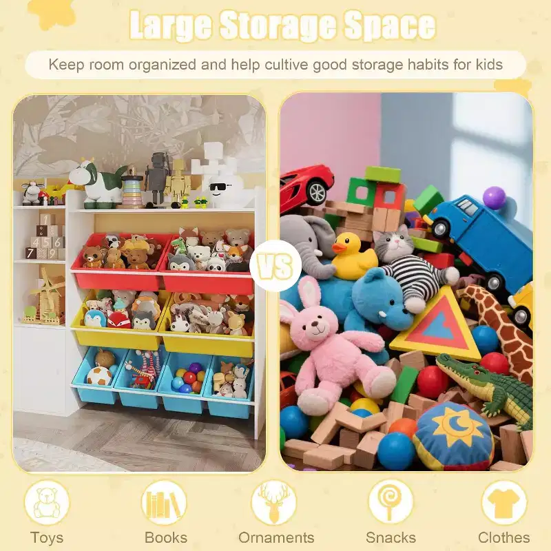 Kids Toy Storage Organizer with 8 Removable Bins & 3 Open Shelves